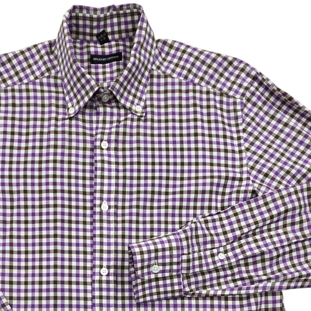Bergdorf Goodman Purple Gingham Check Cotton Button Down Shirt Mens Medium Italy